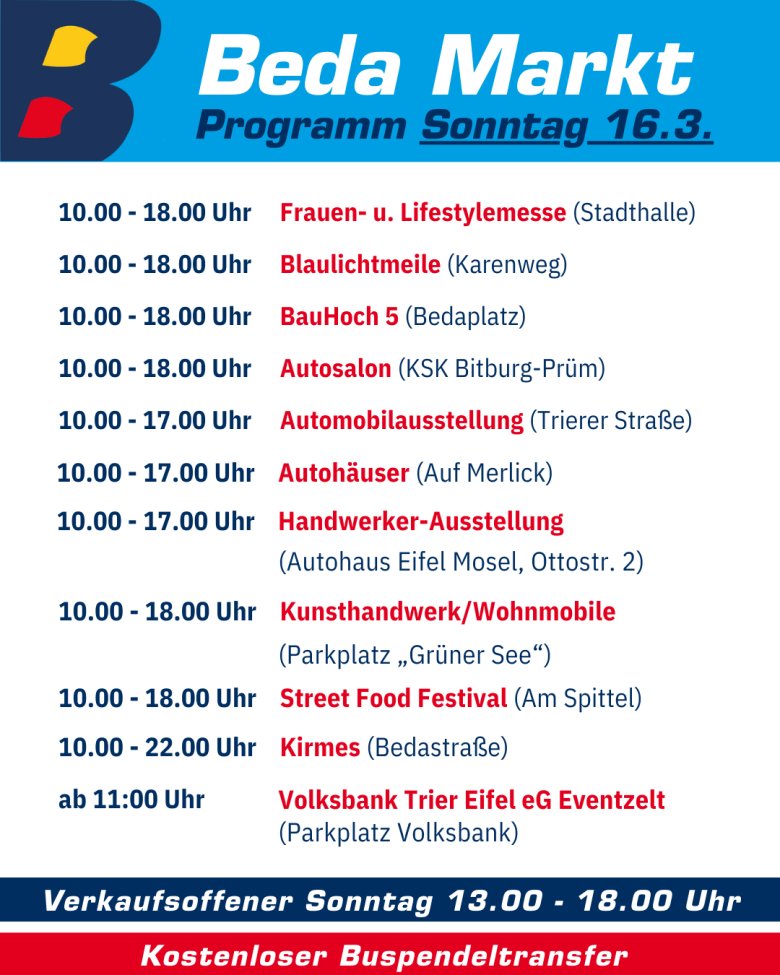 Programmübersicht Beda Markt Sonntag