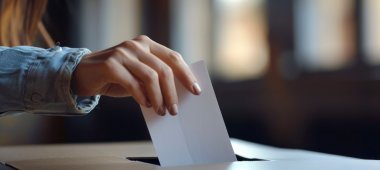 Eagerly putting their vote into the ballot box, the voter's hand showcases the essence of democracy